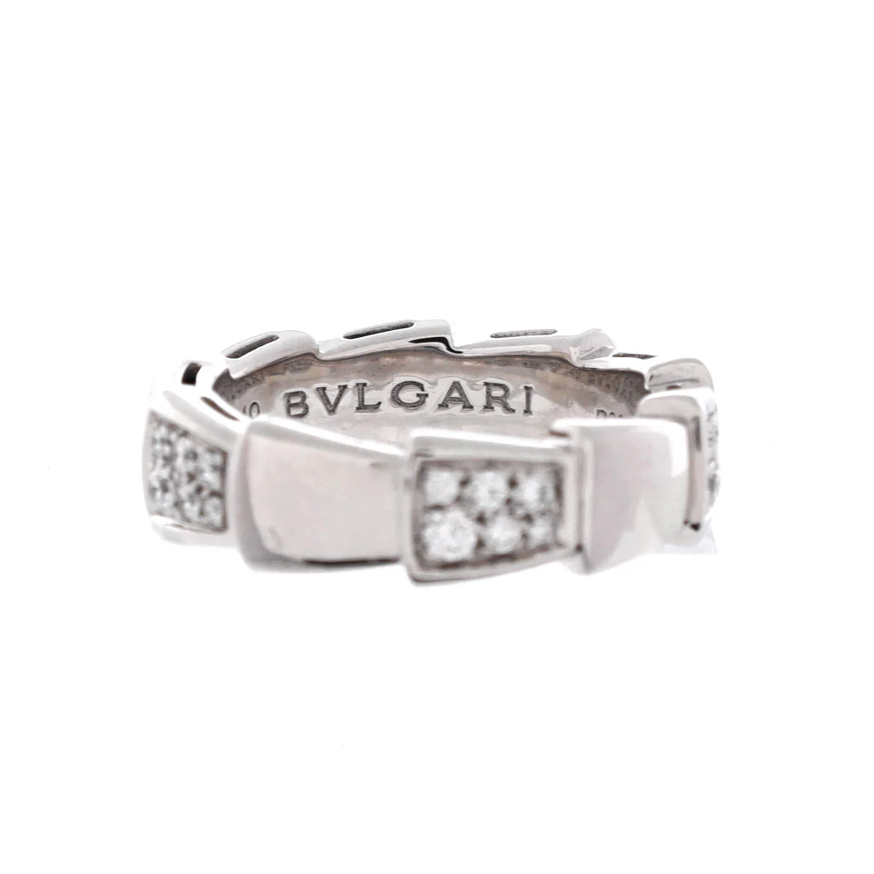 Serpenti Viper Ring 18K White Gold with Half Pave Diamonds Large - Deep Luxury