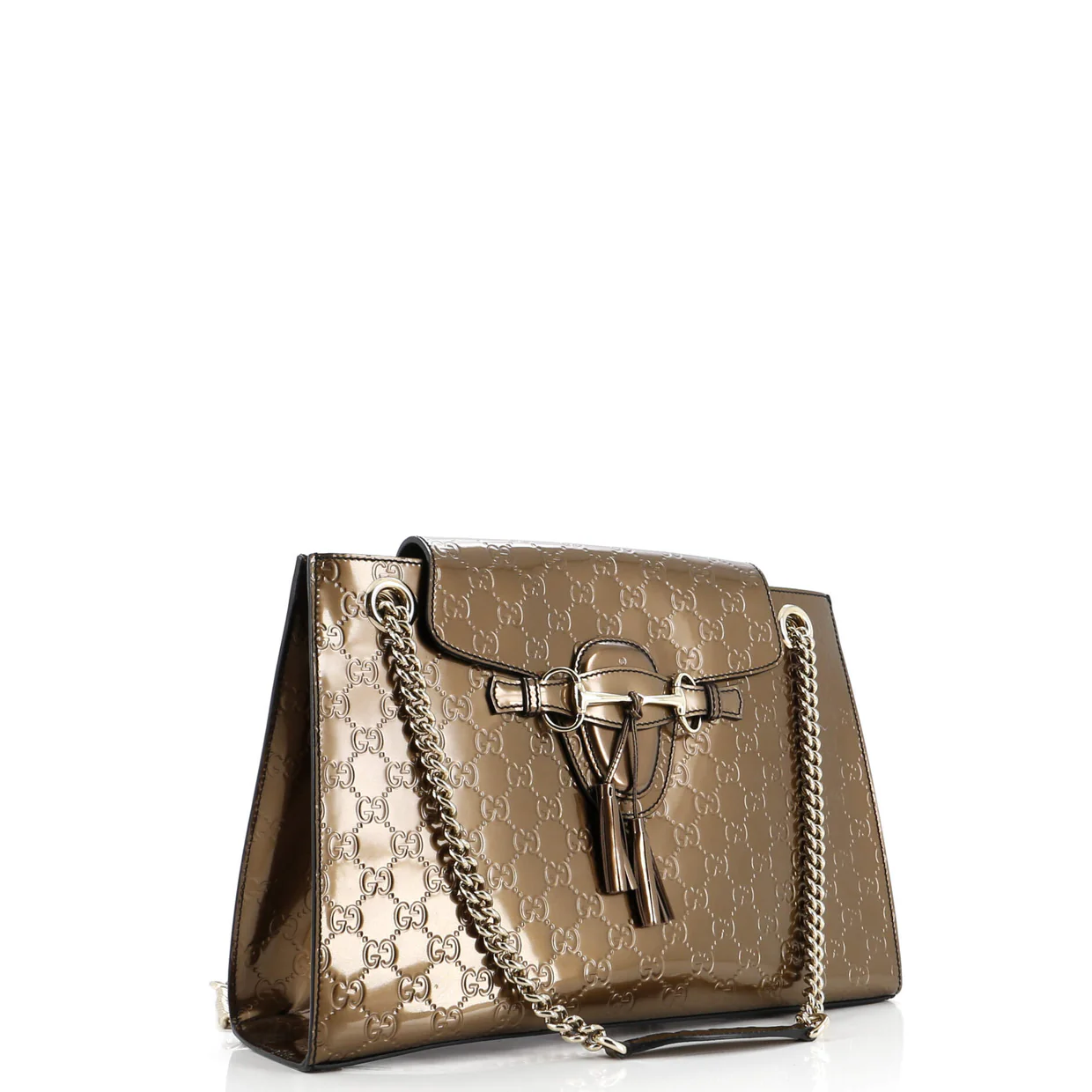 Emily Chain Flap Shoulder Bag Guccissima Patent Large - Deep Luxury