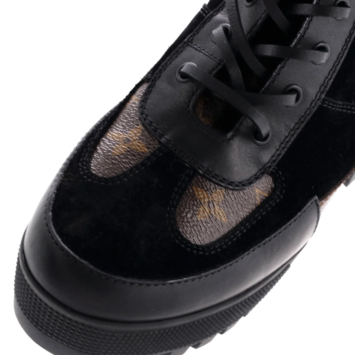Women's Laureate Platform Desert Boots Suede with Monogram Canvas - Deep Luxury
