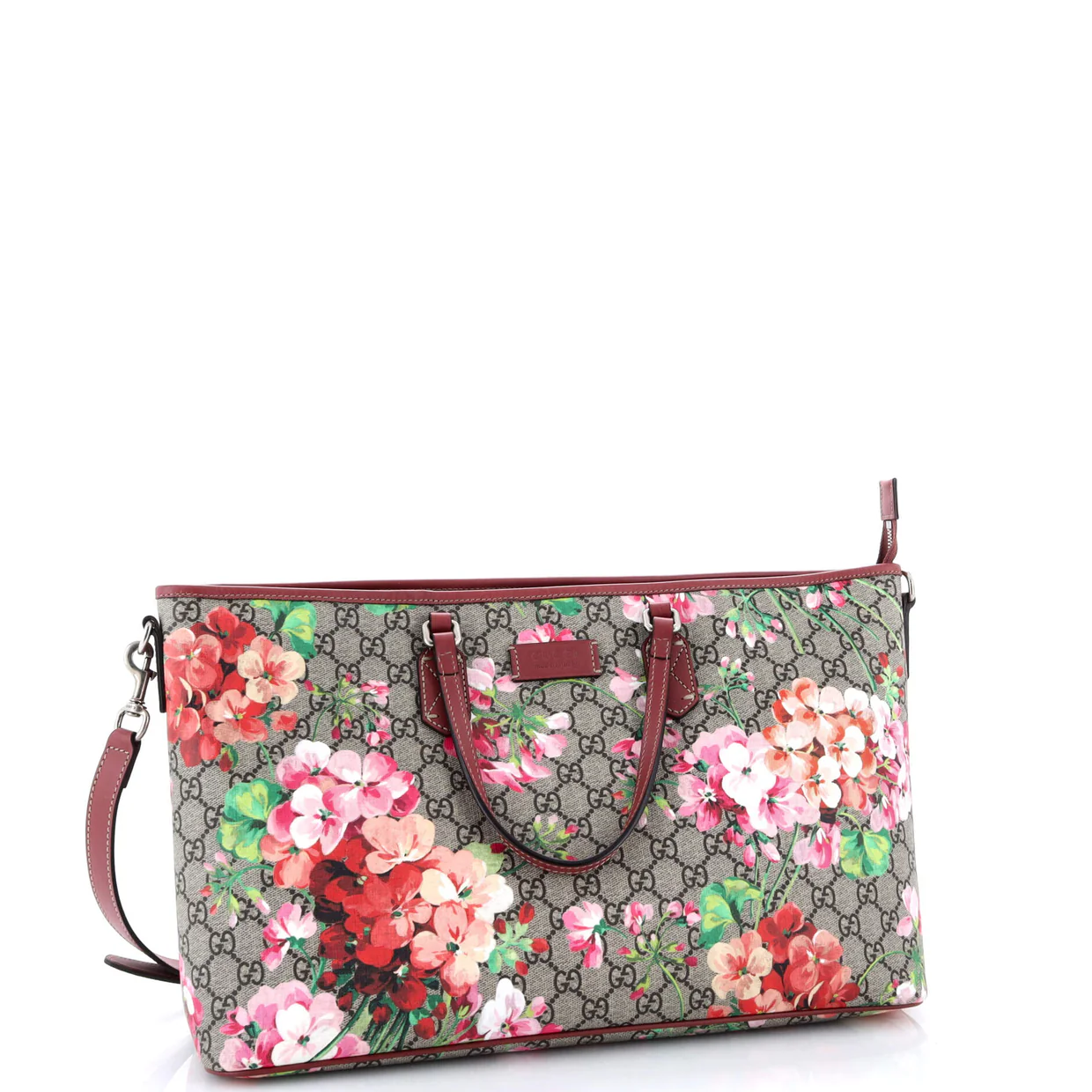 Convertible Zip Tote Blooms Print GG Coated Canvas Large - Deep Luxury
