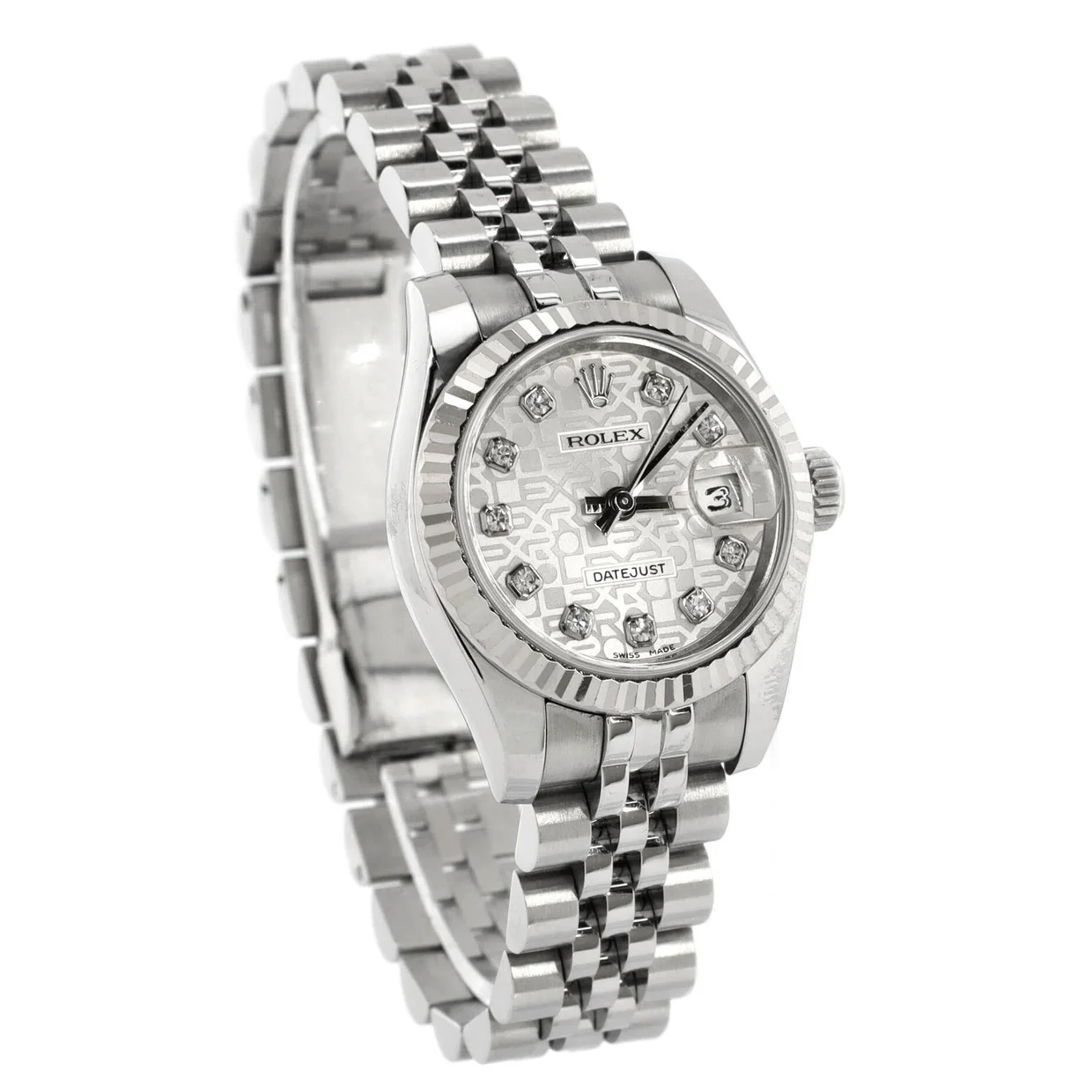 Oyster Perpetual Datejust Automatic Watch Stainless Steel and White Gold with Diamond Markers 26 - Deep Luxury