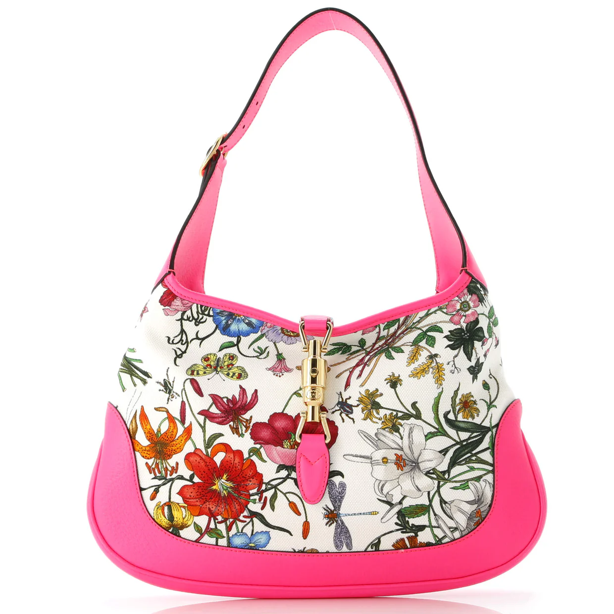Jackie Hobo Flora Canvas with Leather Medium - Deep Luxury