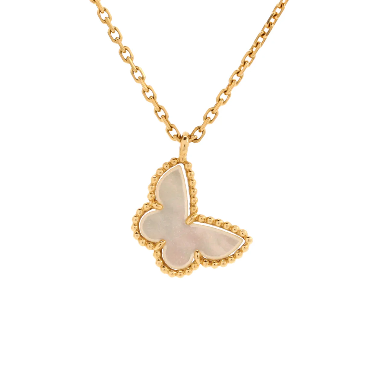Sweet Alhambra Butterfly Pendant Necklace 18K Yellow Gold and Mother of Pearl - Deep Luxury