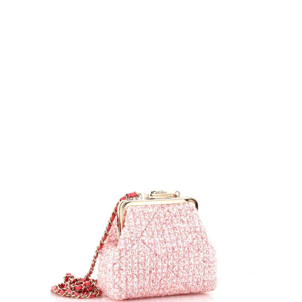 CC Kisslock Frame Clutch with Chain Quilted Tweed Mini - Deep Luxury