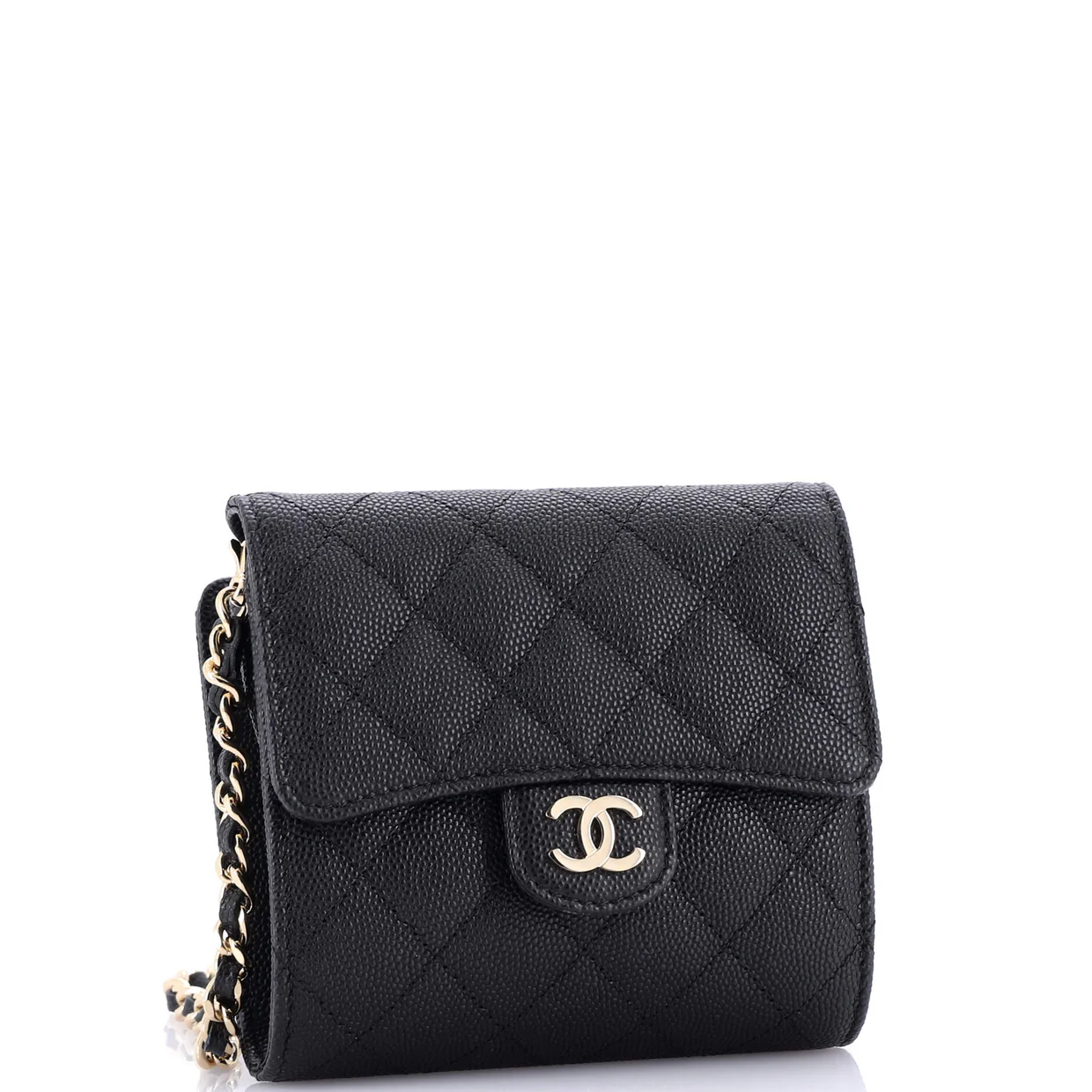 Flap Zip Around Card Case On Chain Quilted Caviar Mini - Deep Luxury