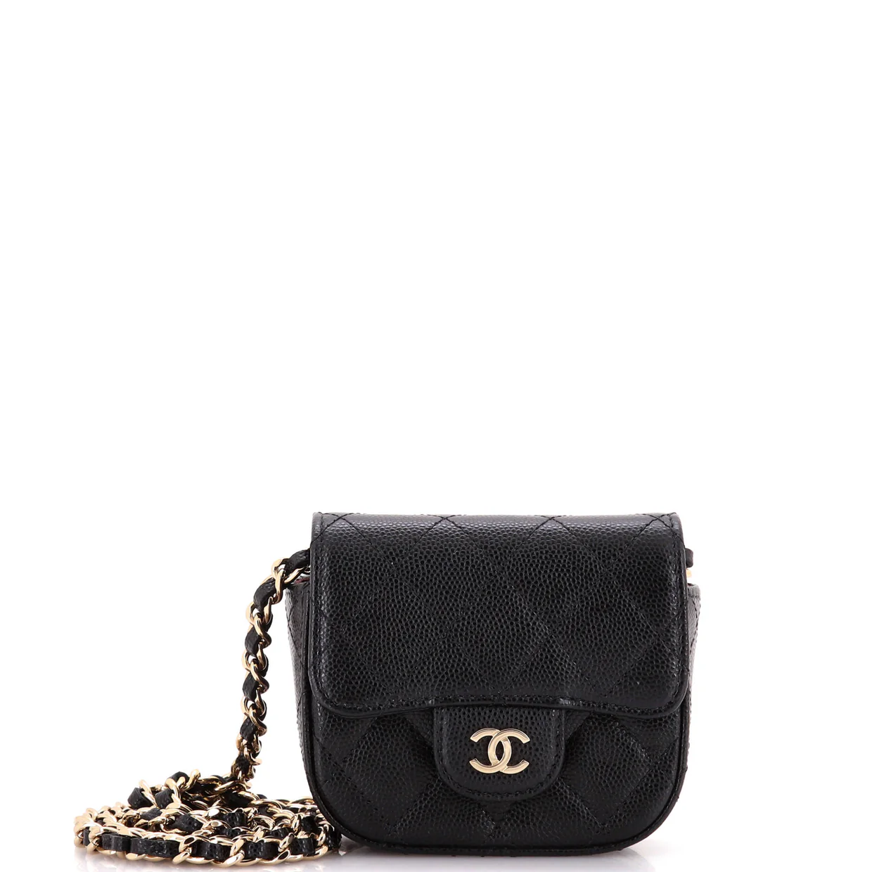 Classic Square Flap Clutch with Chain Quilted Caviar Mini - Deep Luxury