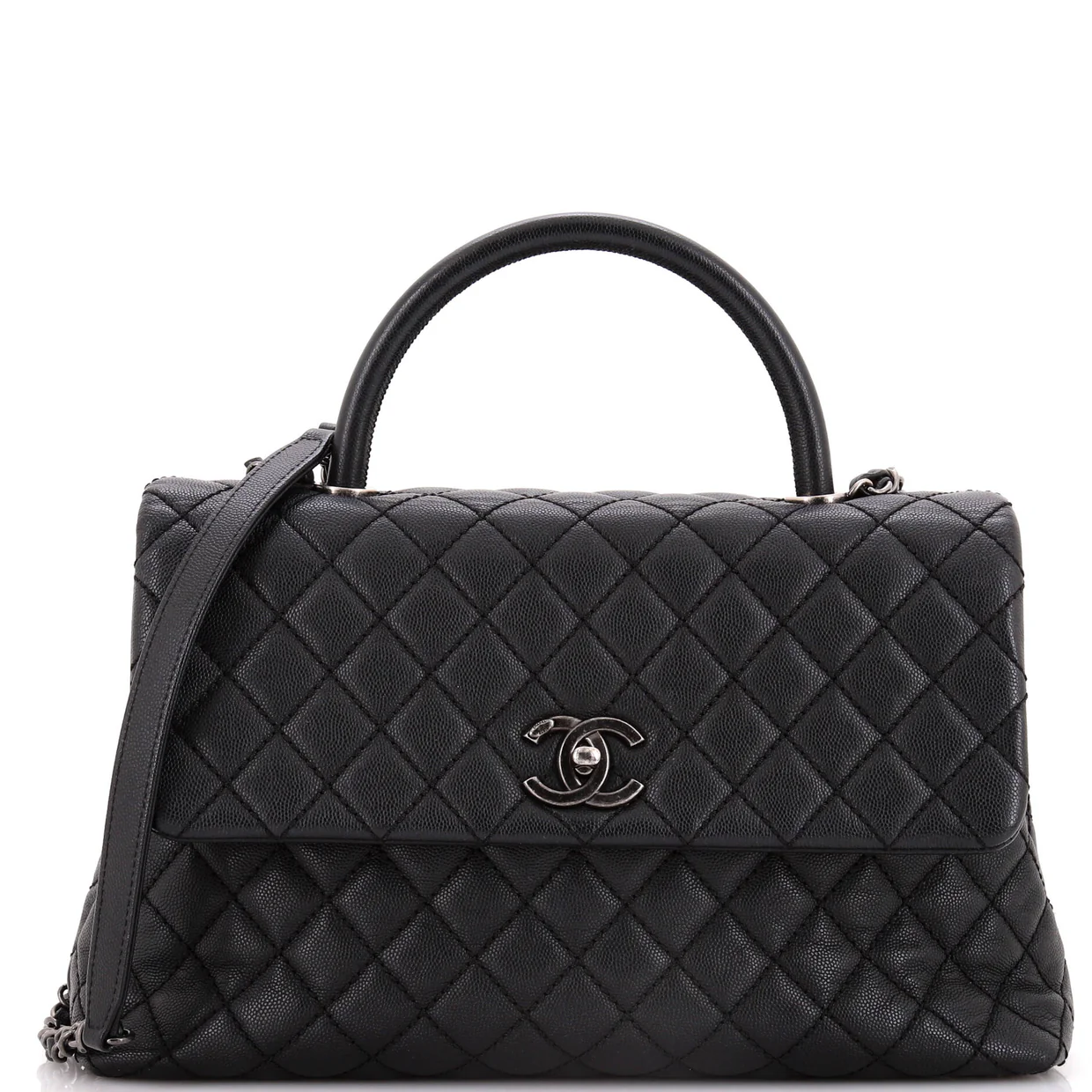 Coco Top Handle Bag Quilted Caviar Medium - Deep Luxury