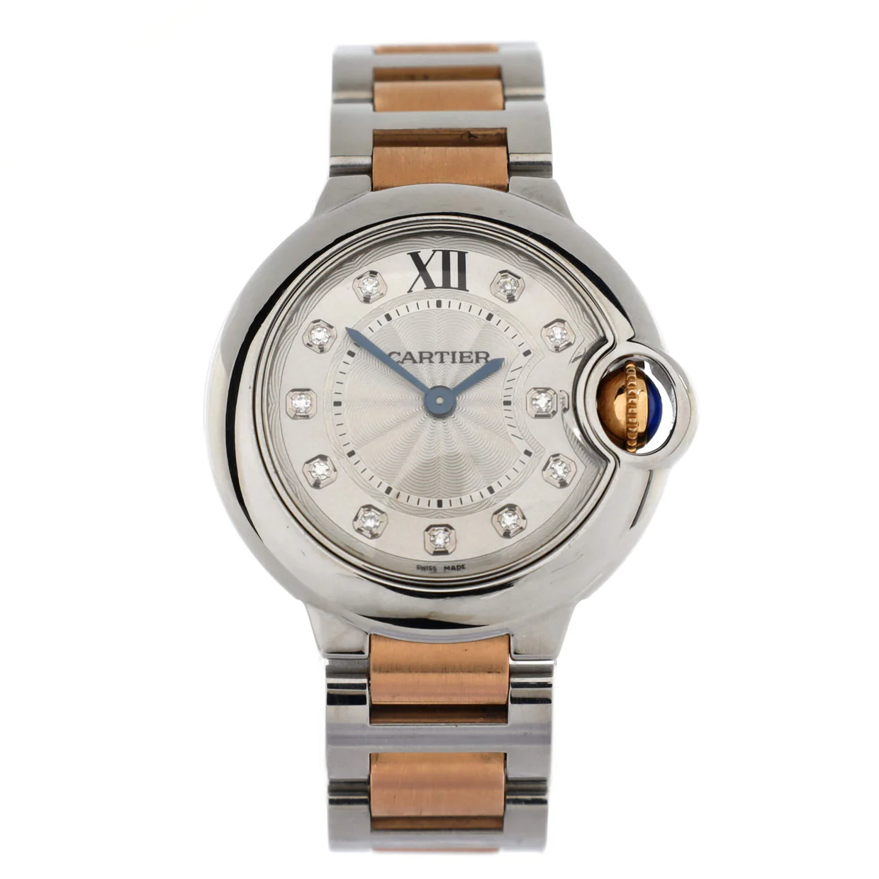 Ballon Bleu de Cartier Quartz Watch Stainless Steel and Rose Gold with Diamond Markers 28 - Deep Luxury