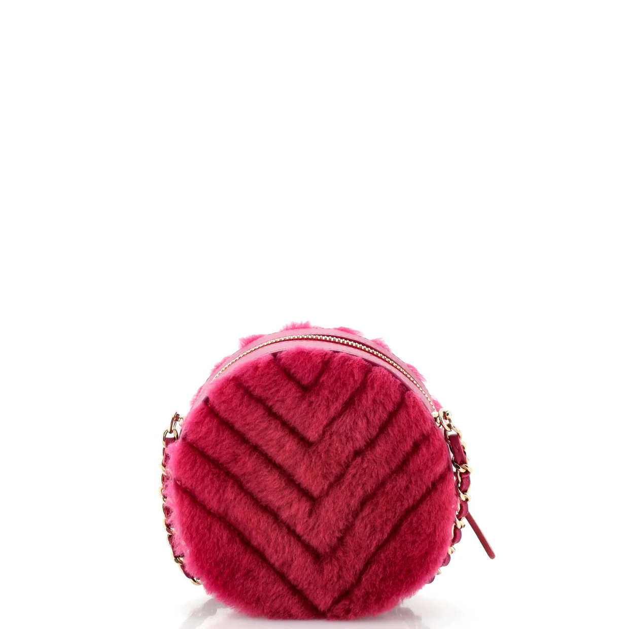 Round Clutch with Chain Chevron Shearling Mini - Deep Luxury