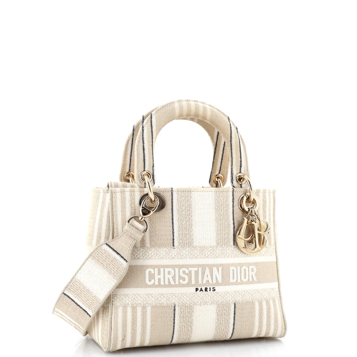 Lady D-Lite Bag Striped Canvas Medium - Deep Luxury