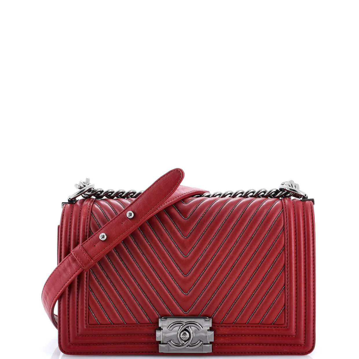 Boy Flap Bag Chevron Calfskin with Micro Chain Detail Old Medium - Deep Luxury