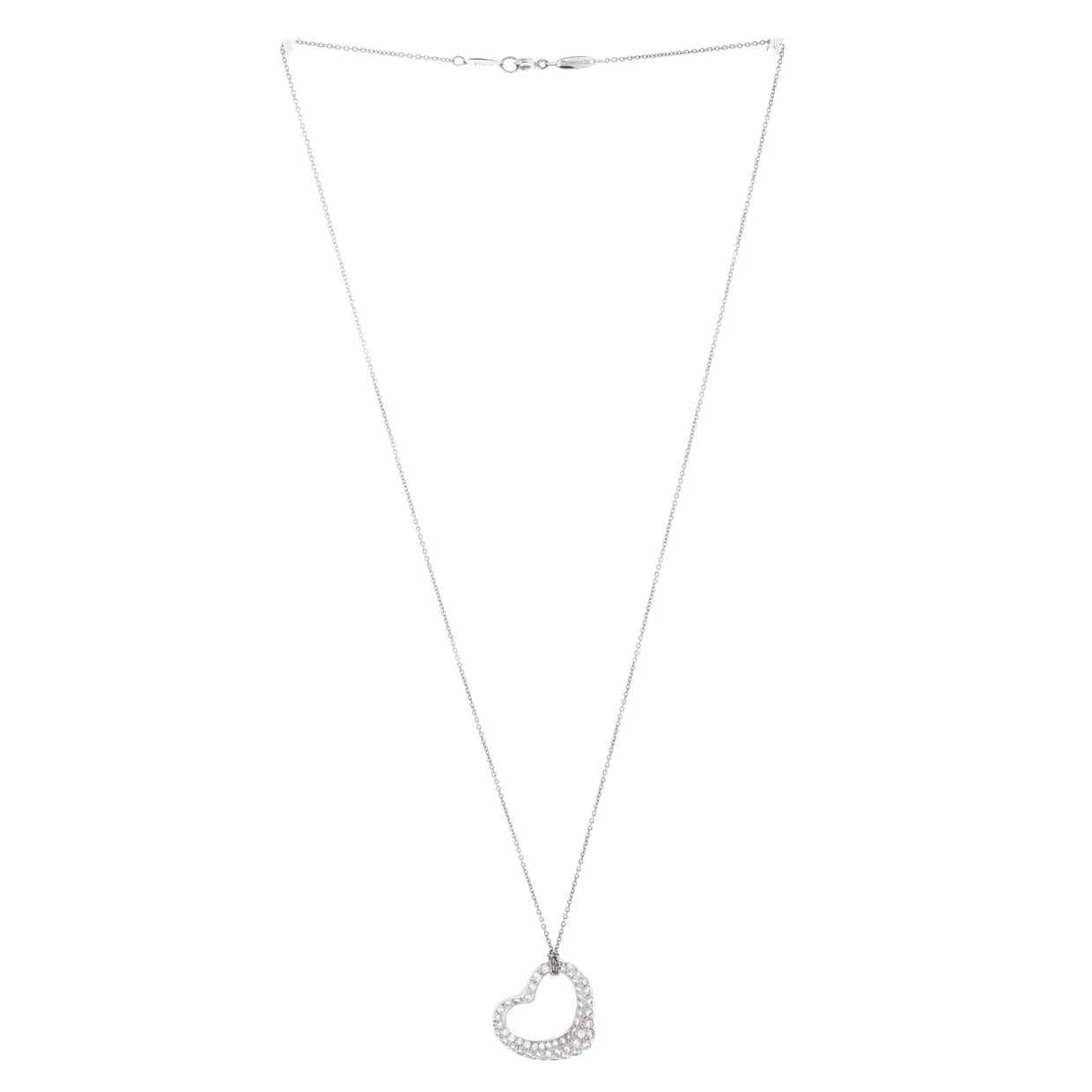 Elsa Peretti Open Heart Pendant Necklace Platinum with Pave Diamonds 22mm - Deep Luxury