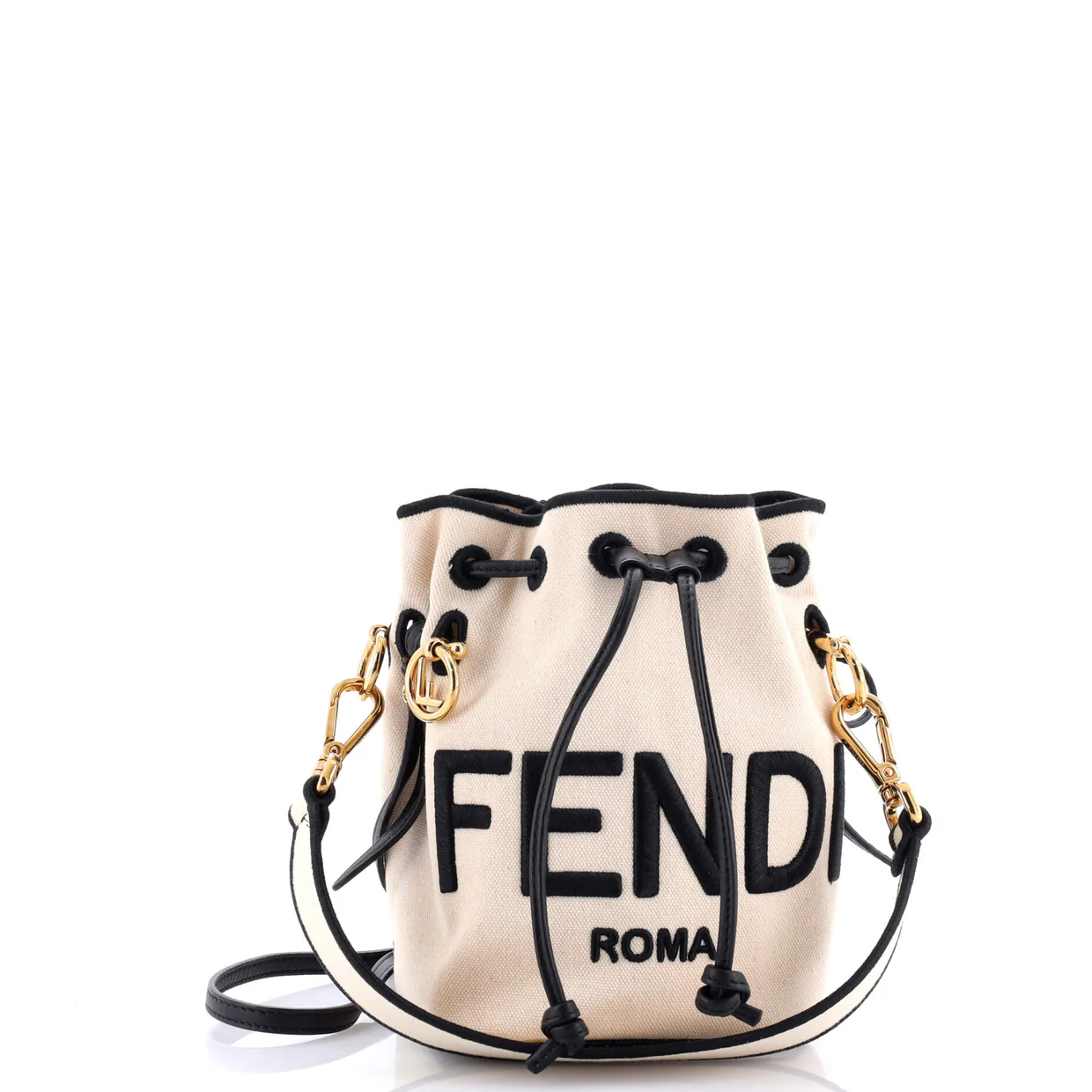 Logo Mon Tresor Bucket Bag Embroidered Canvas Mini - Deep Luxury