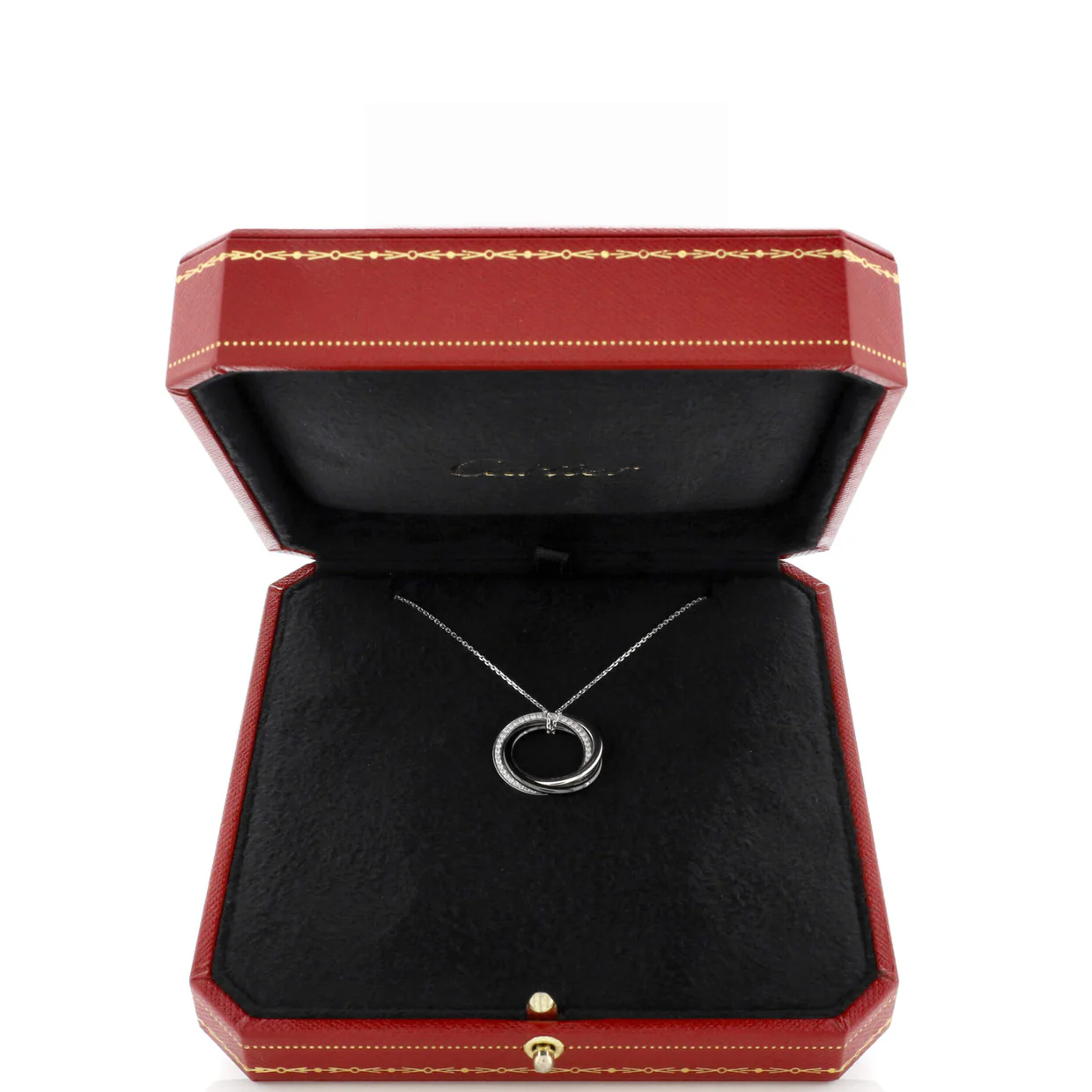 Trinity Pendant Necklace 18K White Gold with Diamonds and Ceramic Small - Deep Luxury