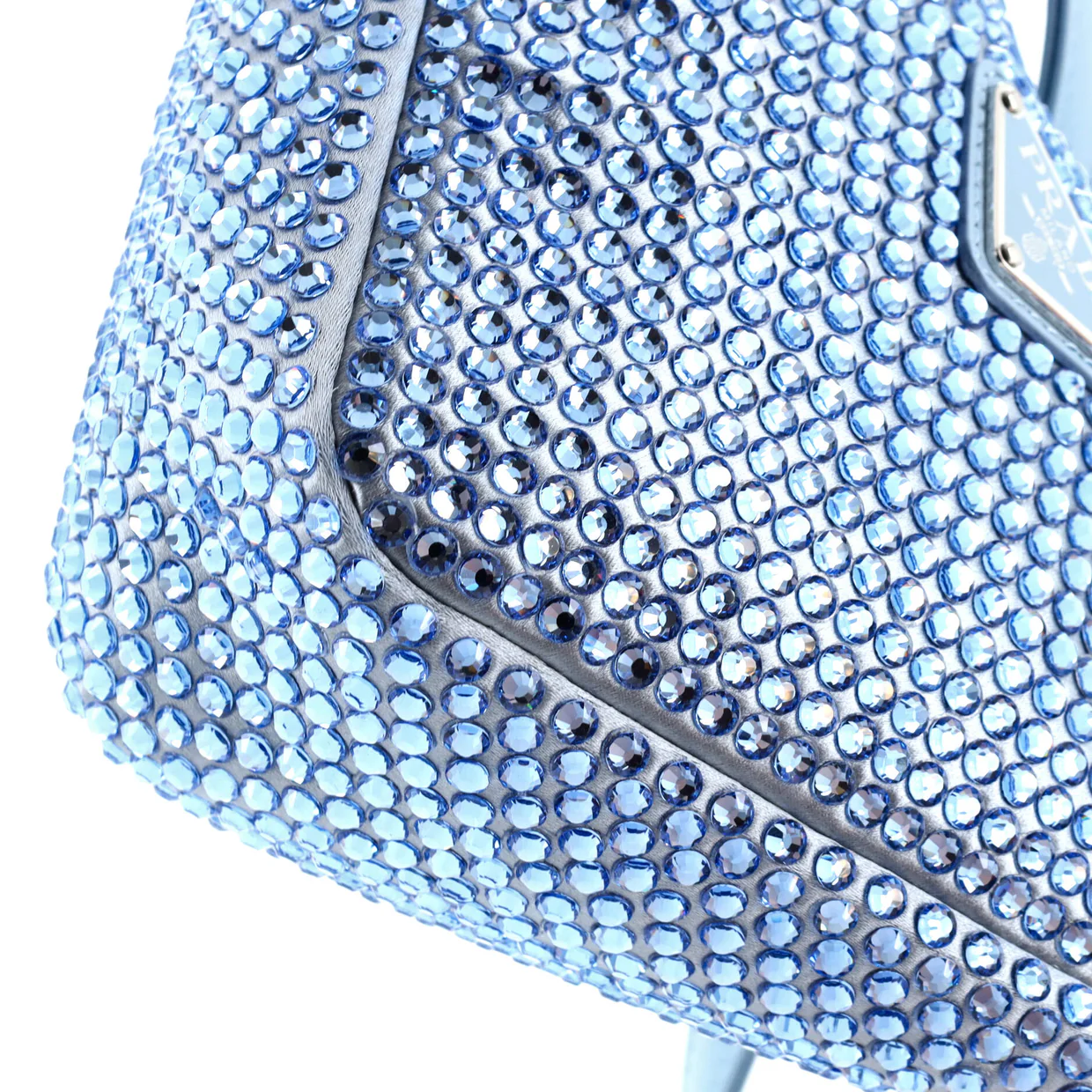 Triangle Top Handle Pouch Bag Crystal Embellished Satin Mini - Deep Luxury