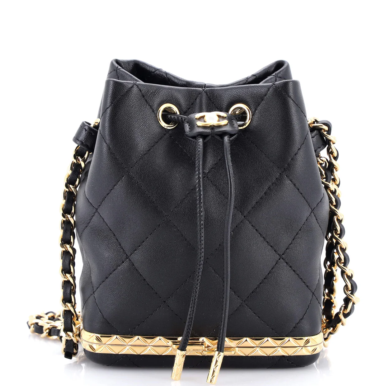 Lock Frame Bucket Bag with Chain Quilted Lambskin Small - Deep Luxury