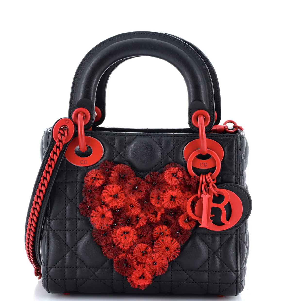 Tulle Heart Lady Dior Bag Cannage Quilt Calfskin Mini - Deep Luxury