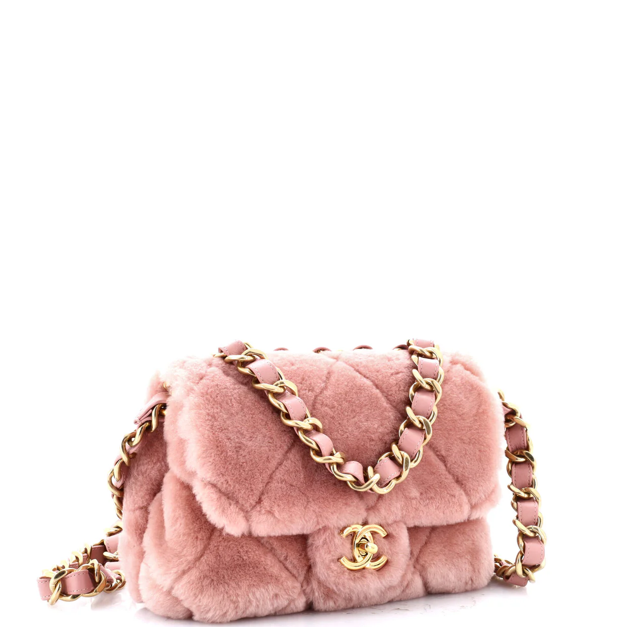 CC Bar Chain Handle Flap Bag Quilted Shearling Small - Deep Luxury