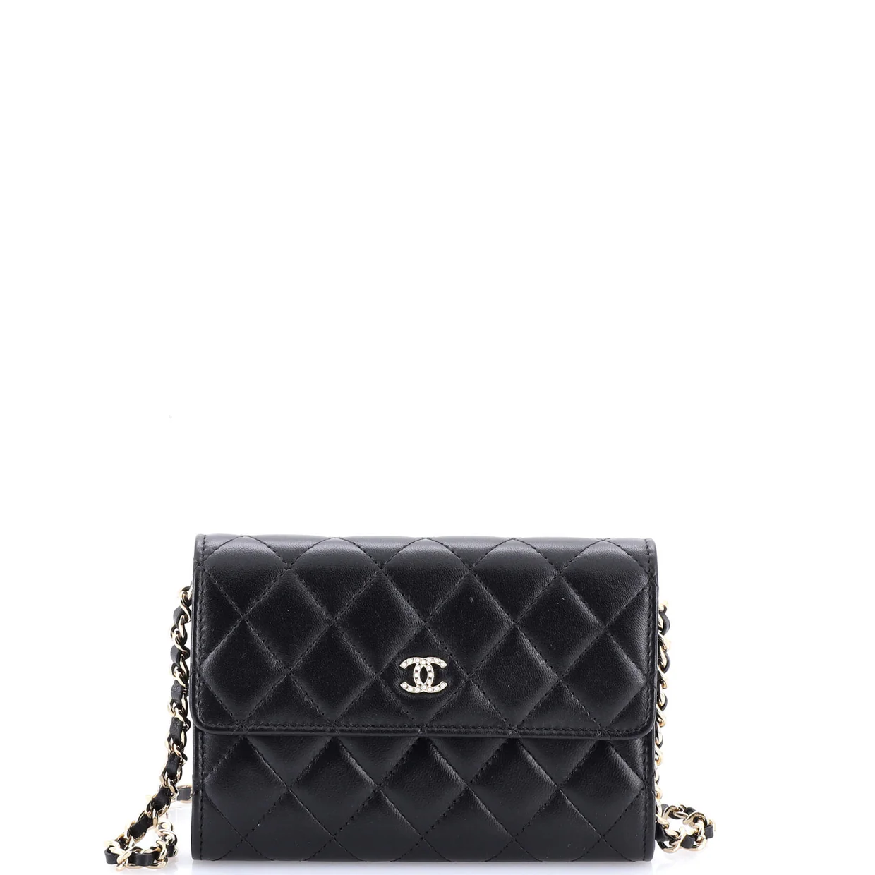 Pearl My Shoulder French Wallet on Chain Quilted Lambskin Mini - Deep Luxury