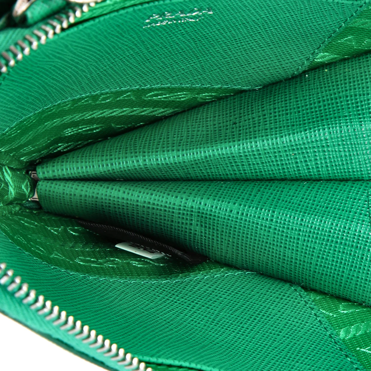 Triangle Double Zip Pouch Bag with Chain Saffiano Leather Mini - Deep Luxury