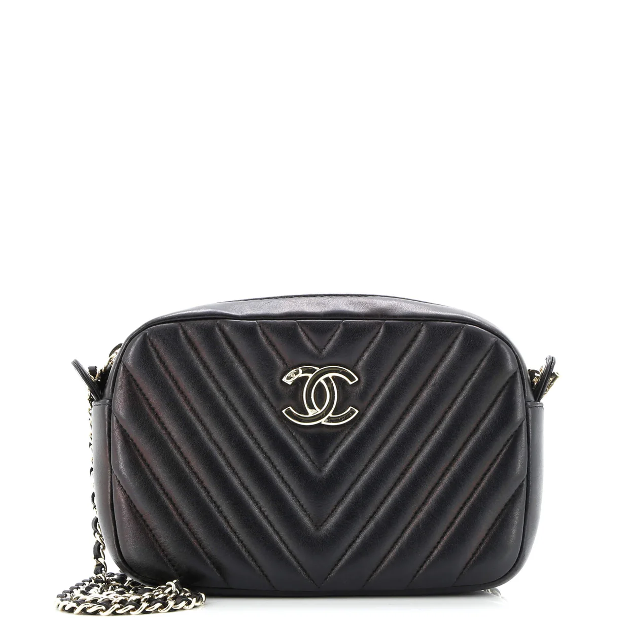 CC Camera Case with Chain Chevron Lambskin Small - Deep Luxury