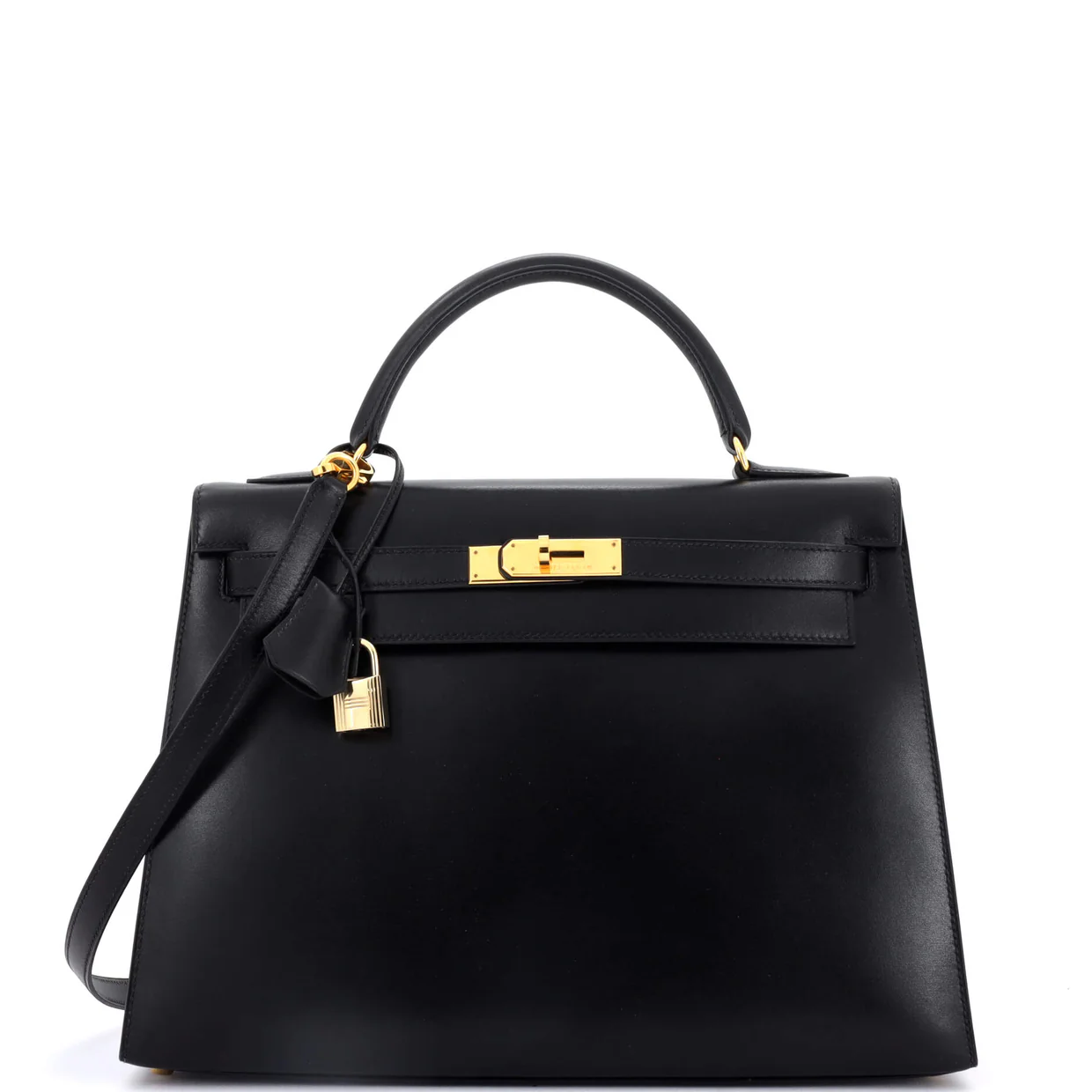 Kelly Handbag Noir Box Calf with Gold Hardware 32 - Deep Luxury