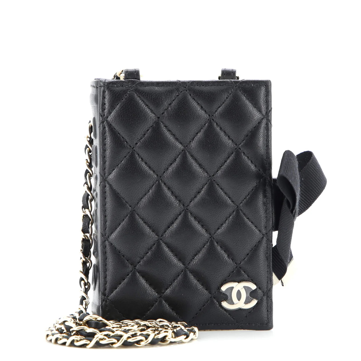 CC Book Card Holder with Chain Quilted Lambskin - Deep Luxury