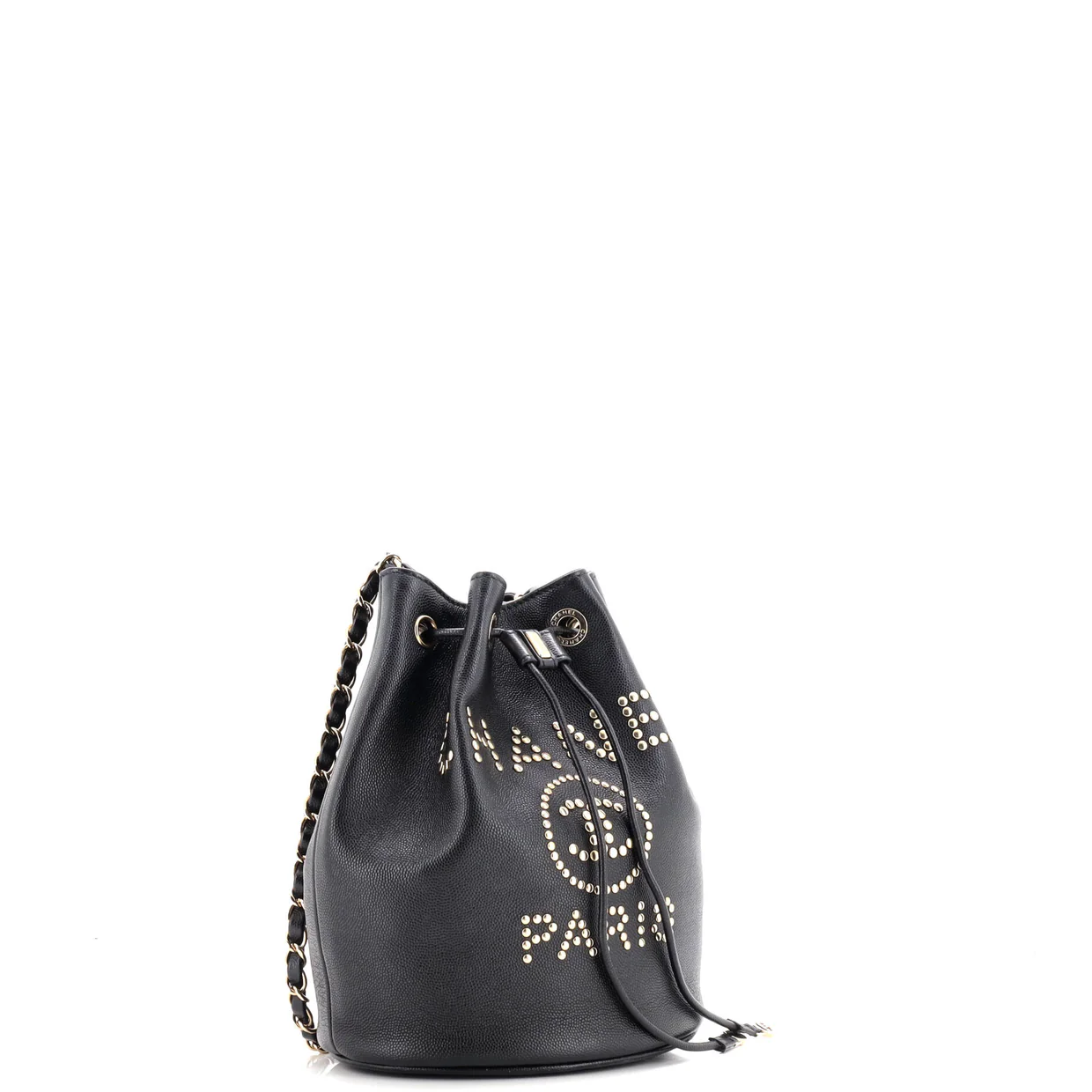 Deauville Drawstring Bucket Bag Studded Caviar Medium - Deep Luxury