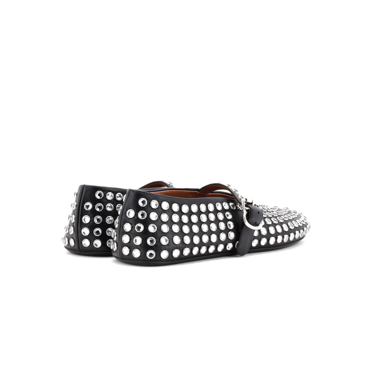Women's Buckle Ballerina Flats Leather with Crystals - Deep Luxury