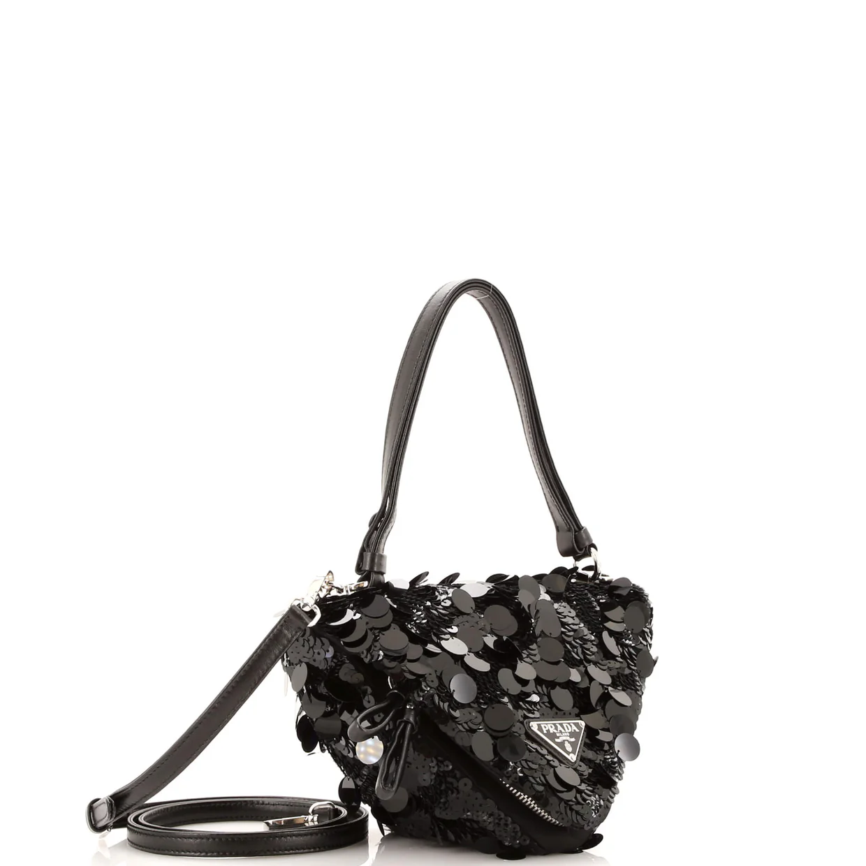 Triangle Convertible Zip Handbag Sequin with Leather - Deep Luxury