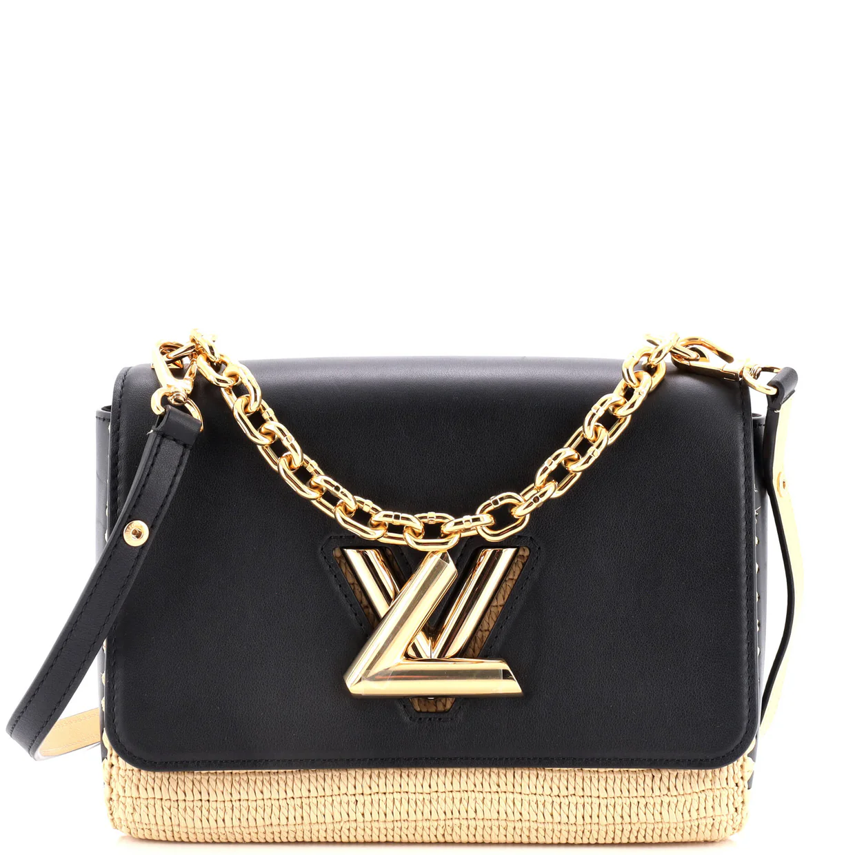 Twist Convertible Handbag Leather and Raffia MM - Deep Luxury
