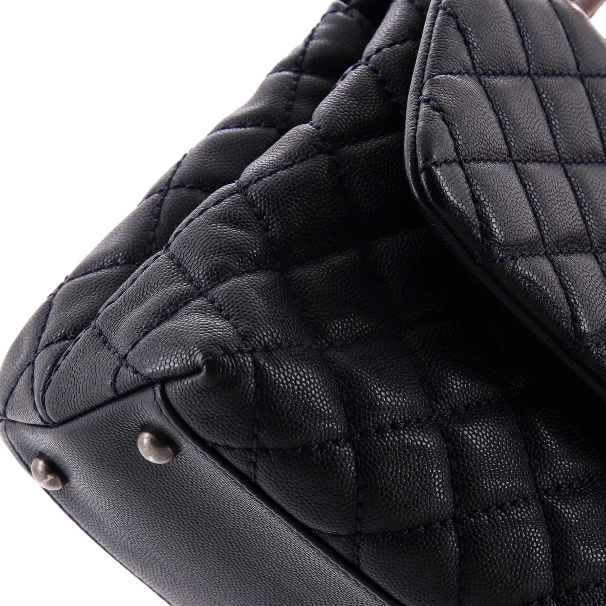 Coco Top Handle Bag Quilted Caviar with Lizard Small - Deep Luxury