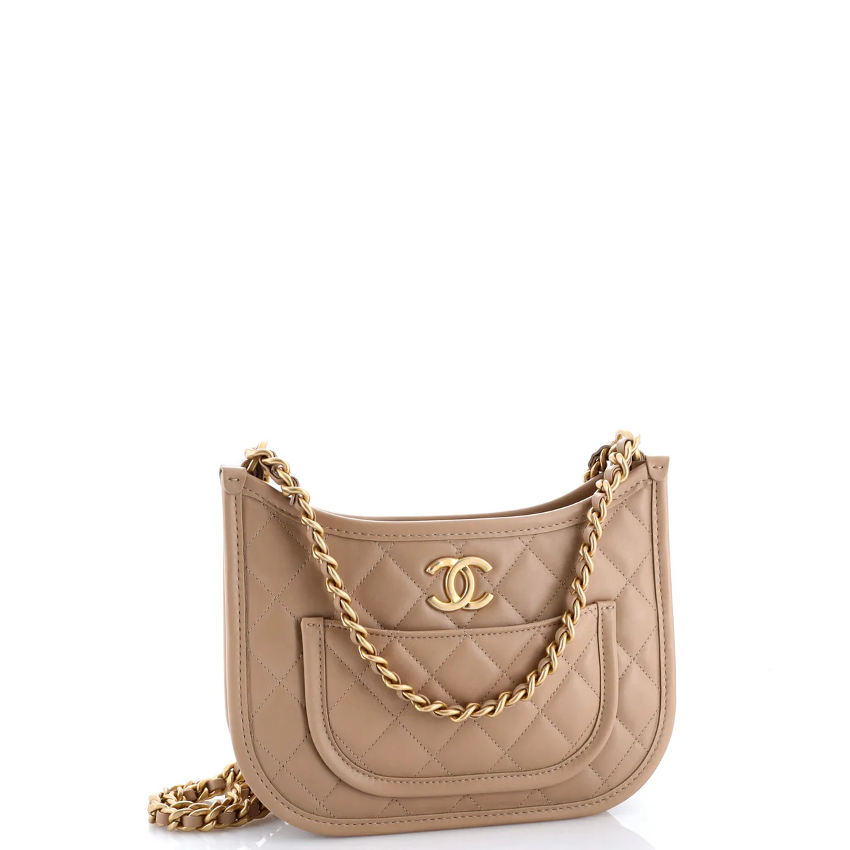 CC Front Pocket Chain Hobo Quilted Lambskin Medium - Deep Luxury