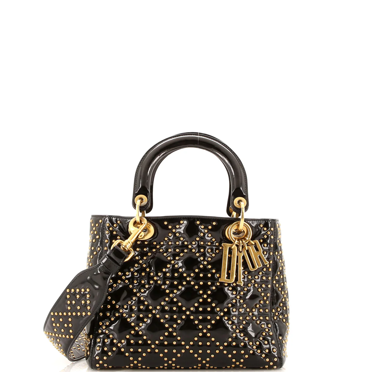 Supple Lady Dior Bag Cannage Studded Patent Medium - Deep Luxury