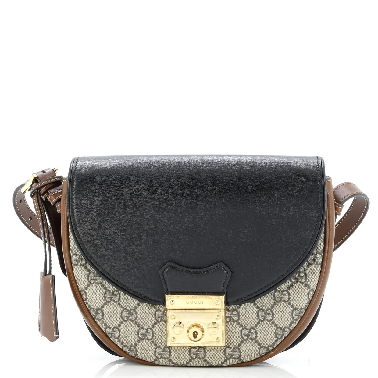 Padlock Saddle Shoulder Bag GG Coated Canvas and Leather Small - Deep Luxury