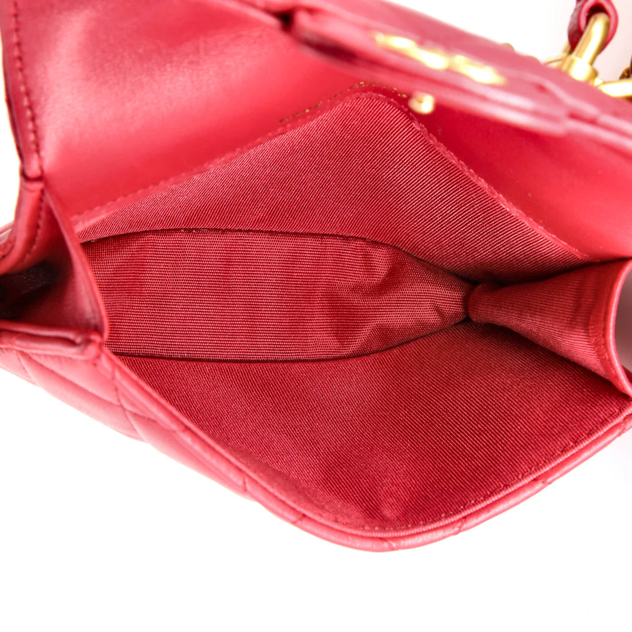 Top Handle Flap Coin Purse with Chain Quilted Lambskin - Deep Luxury