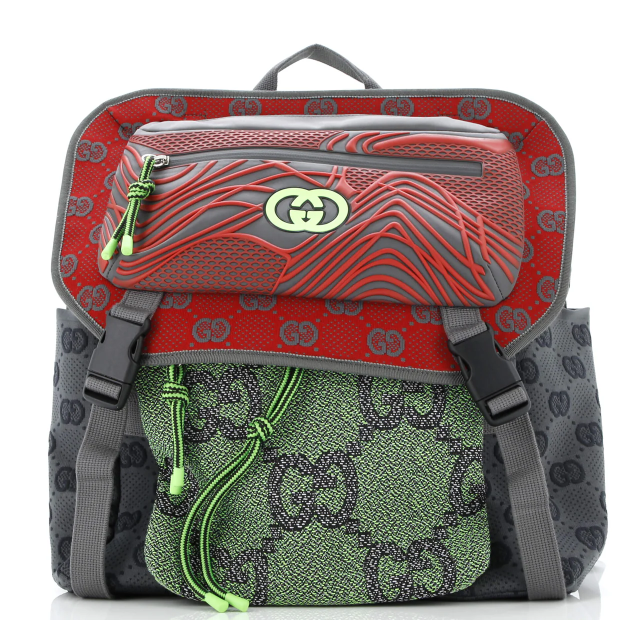 Panelled Double Buckle Backpack GG Jacquard Nylon and Rubber Large - Deep Luxury