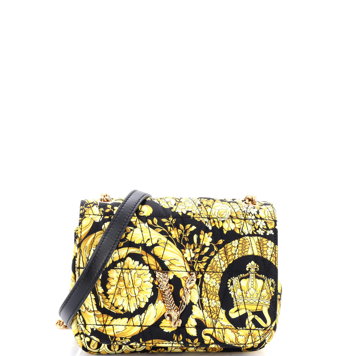 Virtus Chain Flap Shoulder Bag Quilted Printed Silk Small - Deep Luxury