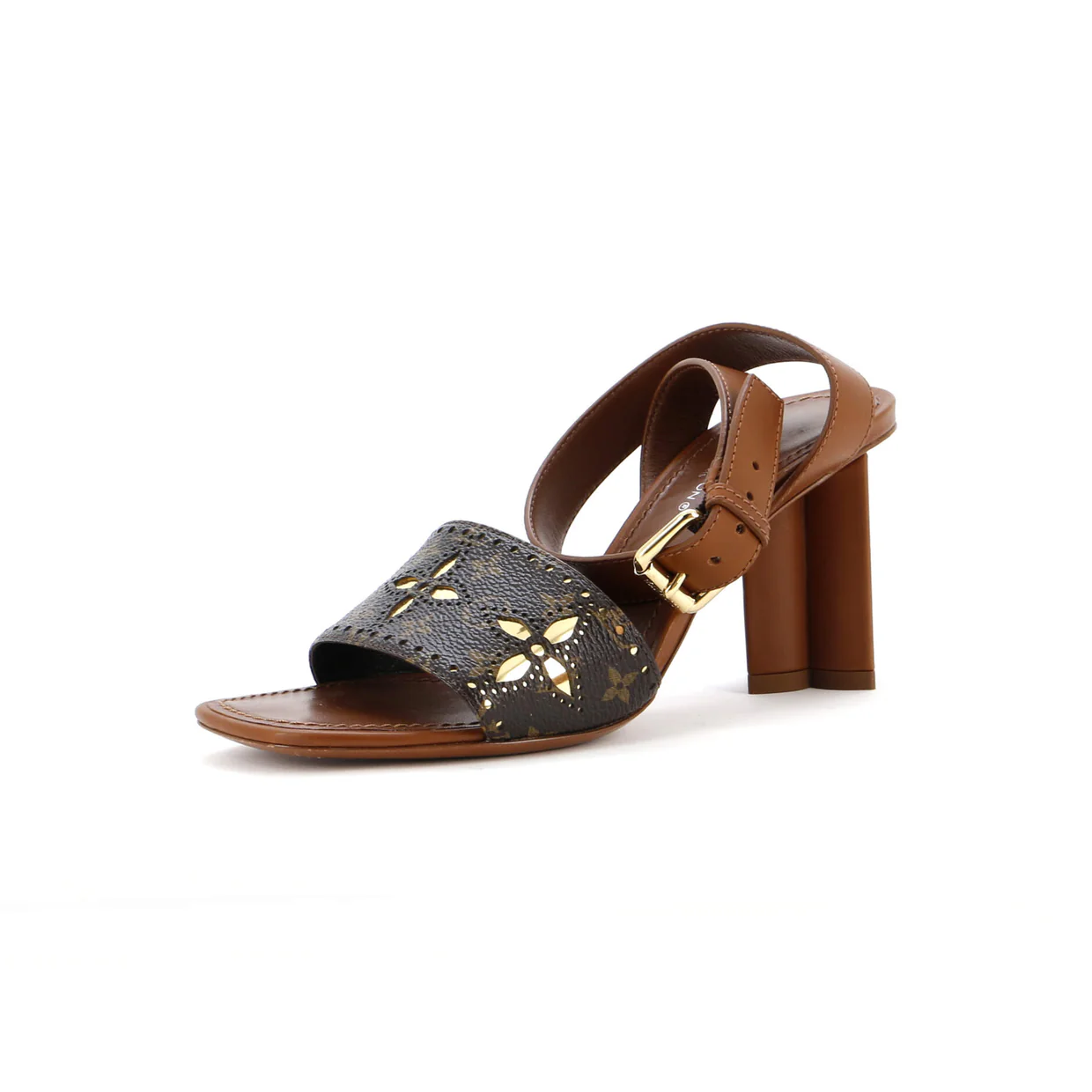 Women's Silhouette Heeled Sandals Leather with Monogram Canvas - Deep Luxury
