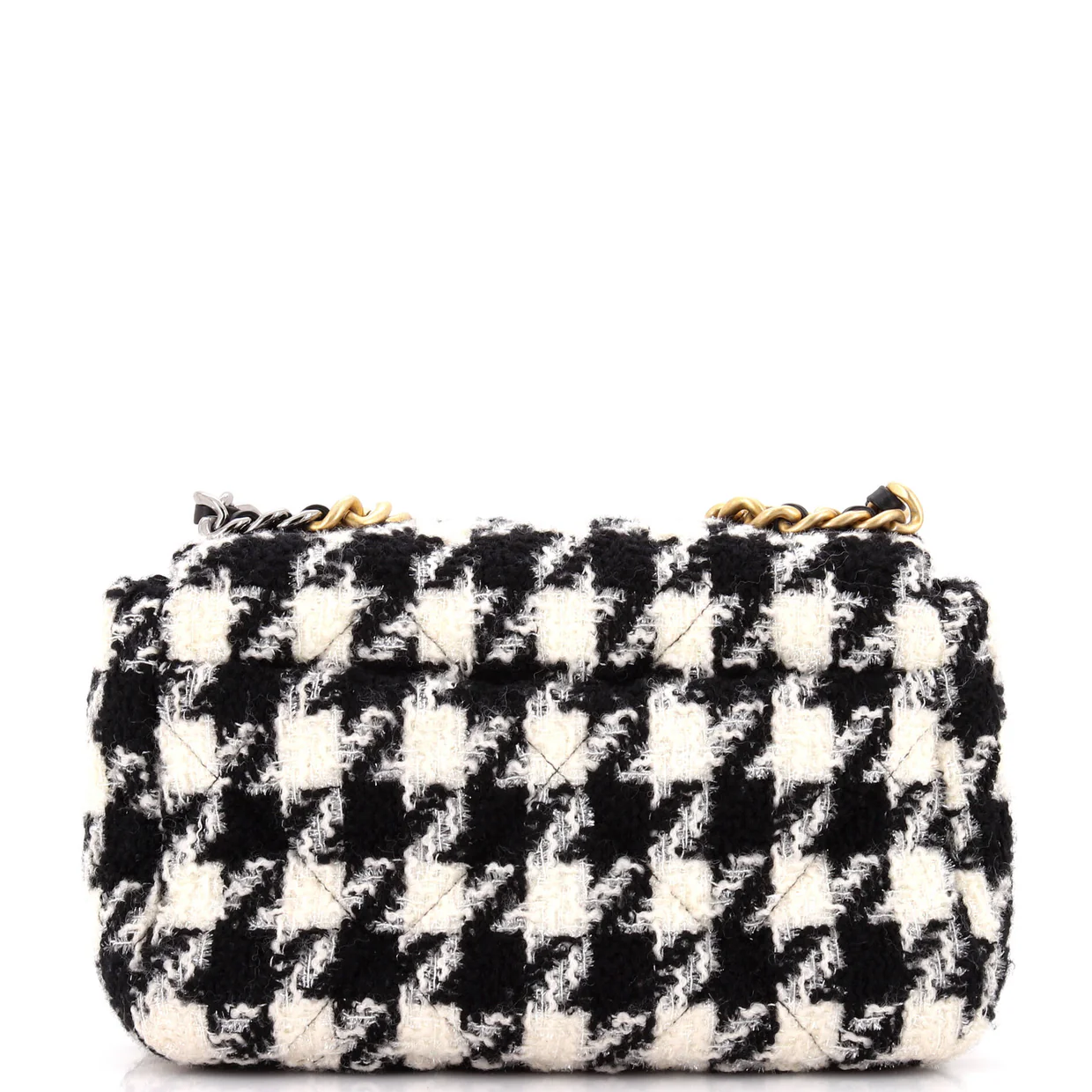 19 Flap Bag Quilted Houndstooth Tweed and Ribbon Medium - Deep Luxury