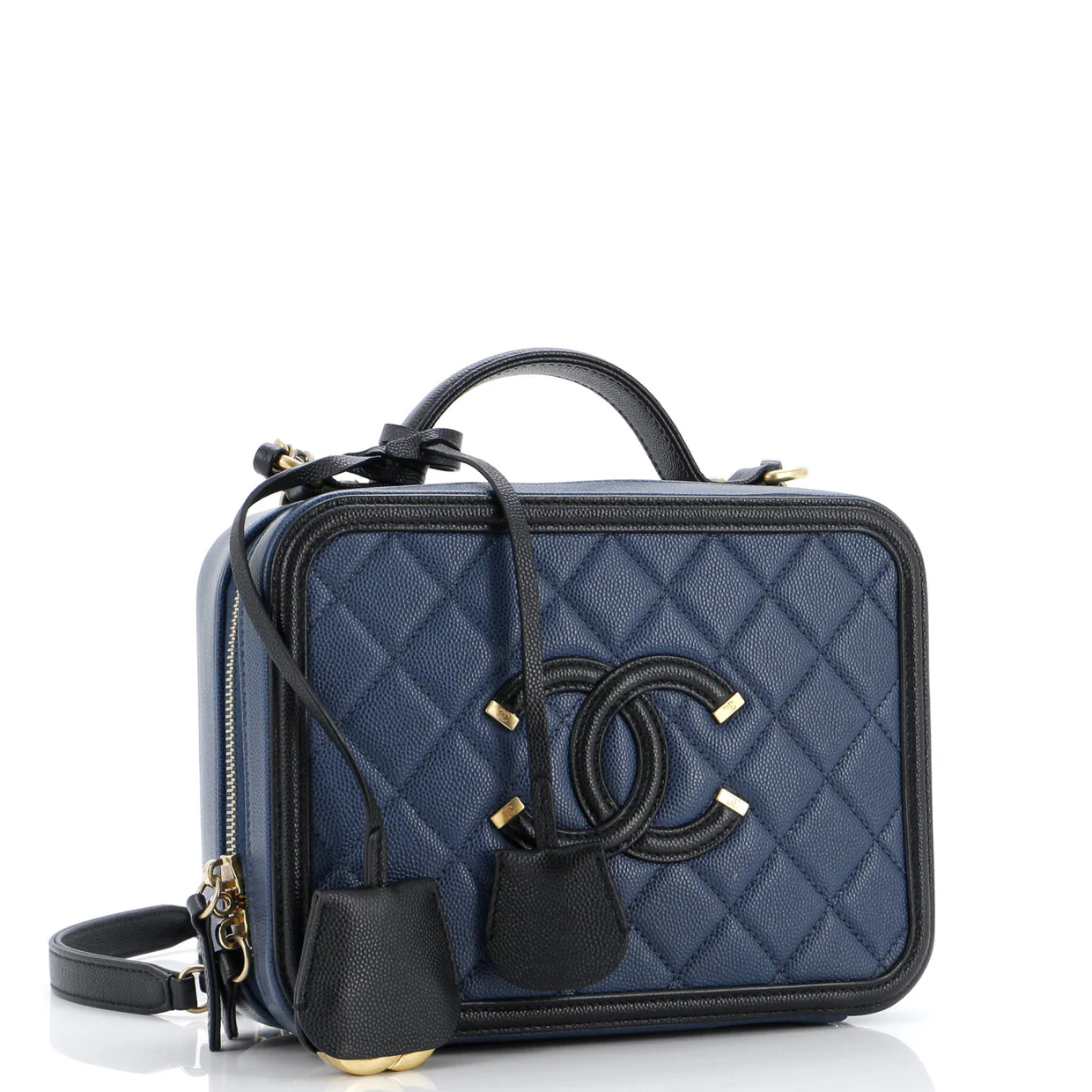 Filigree Vanity Case Quilted Caviar Medium - Deep Luxury