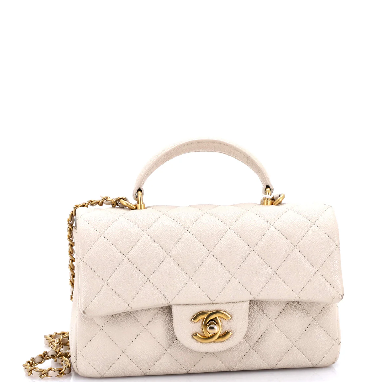 Classic Single Flap Top Handle Bag Quilted Caviar Mini - Deep Luxury