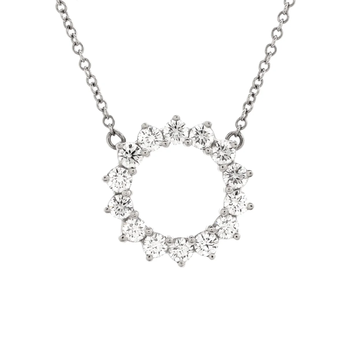 Open Circle Pendant Necklace Platinum with Diamonds Mini - Deep Luxury