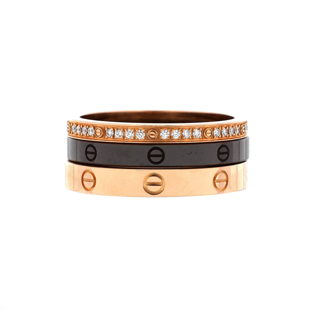 Love Band 3 Ring Set 18K Rose Gold, Diamonds and Ceramic - Deep Luxury