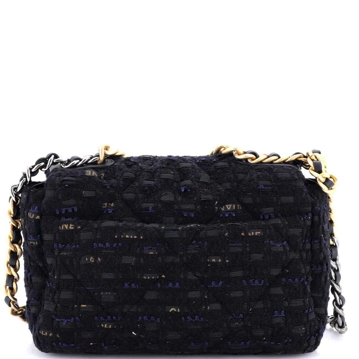 19 Flap Bag Quilted Tweed and Ribbon Medium - Deep Luxury
