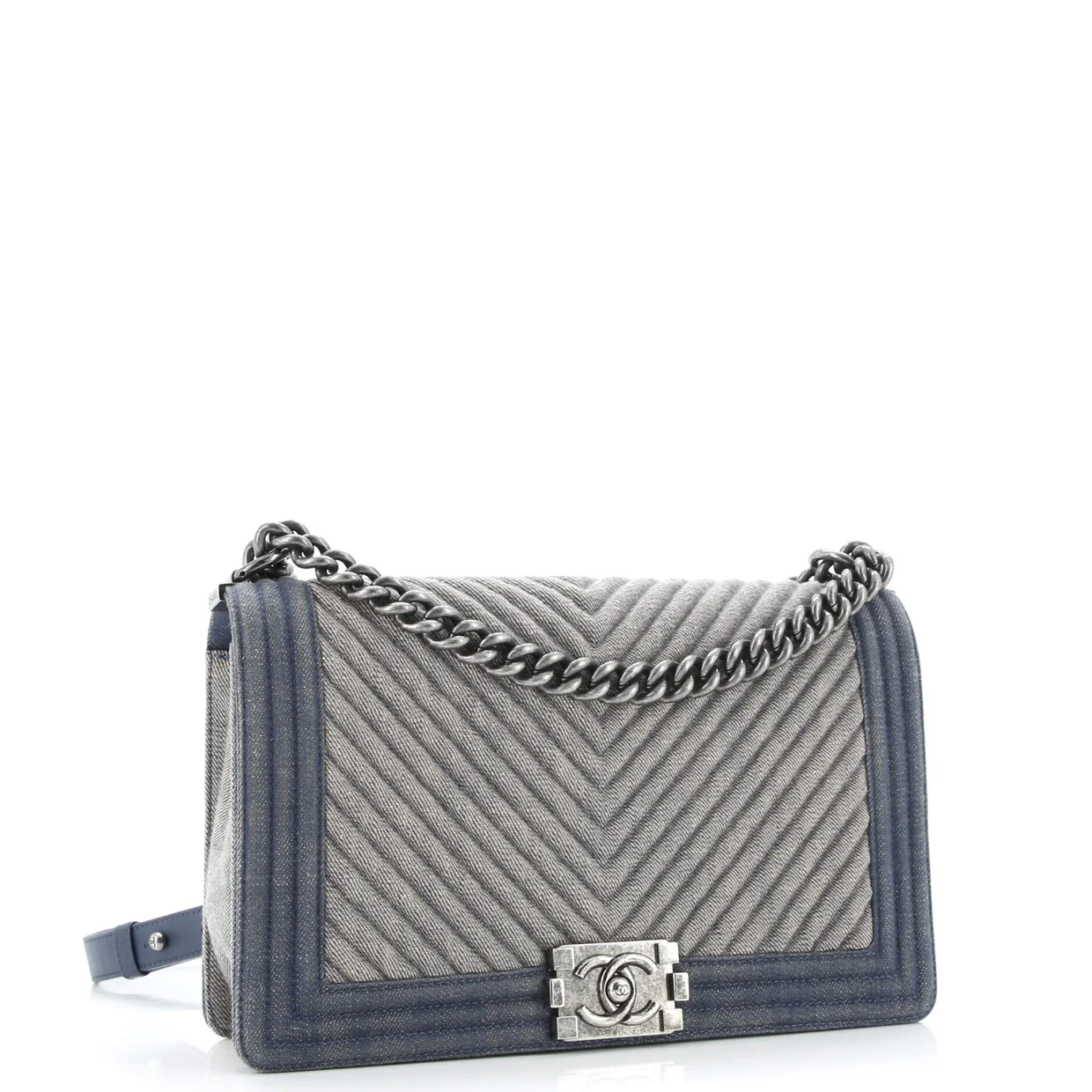 Boy Flap Bag Chevron Denim Old Medium - Deep Luxury