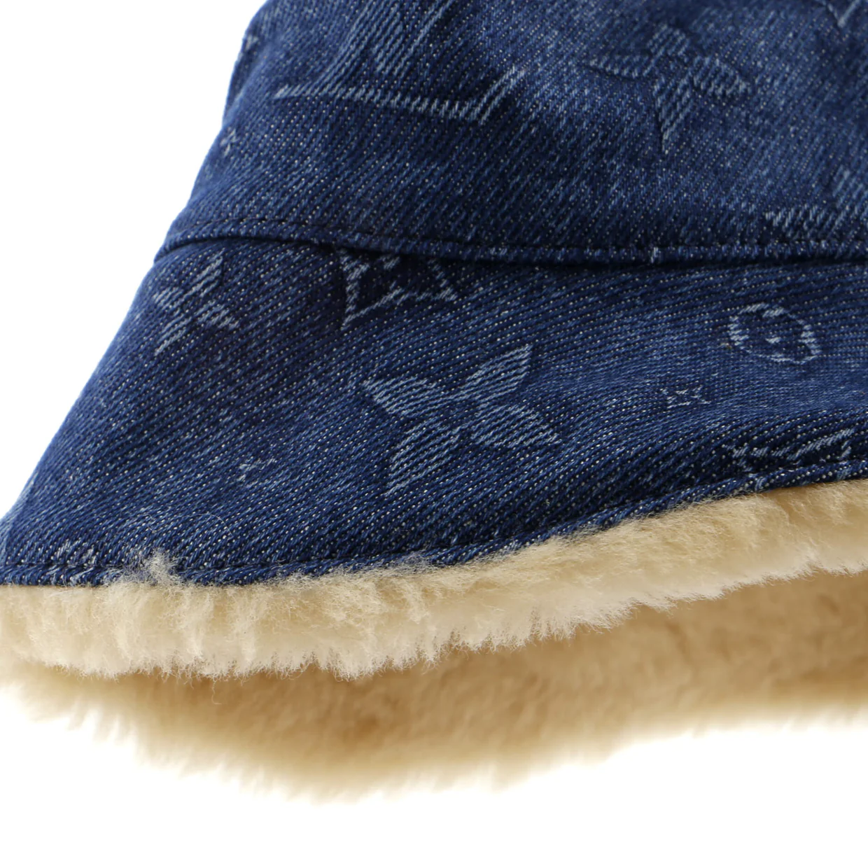 Bonnet Bucket Hat Monogram Denim and Shearling - Deep Luxury