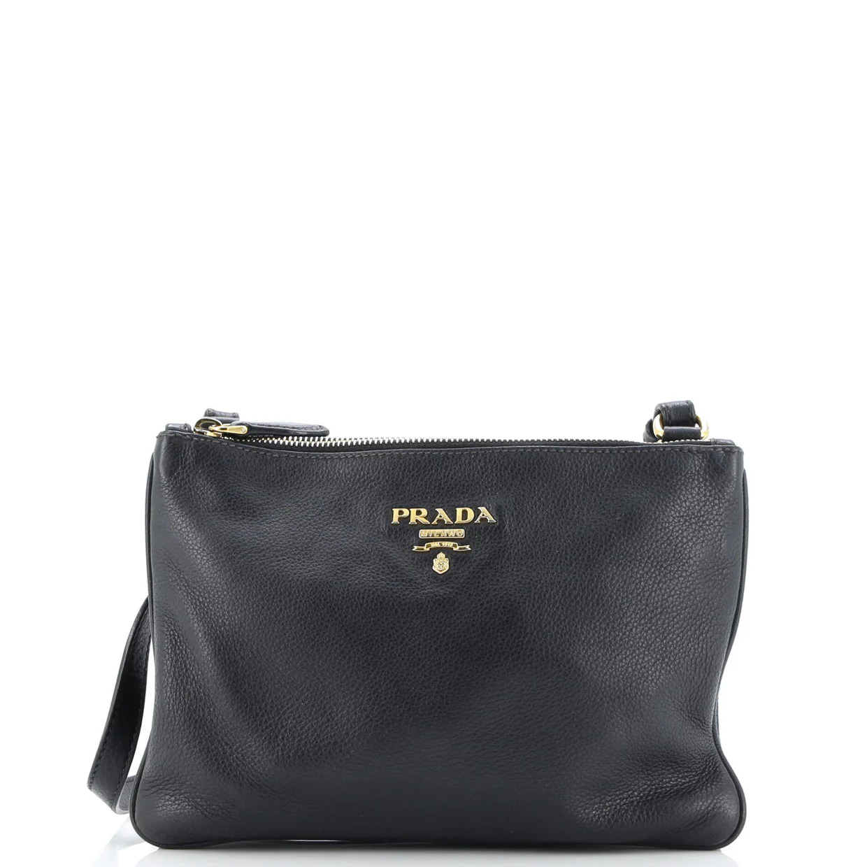 Double Zip Crossbody Bag Vitello Daino Small - Deep Luxury