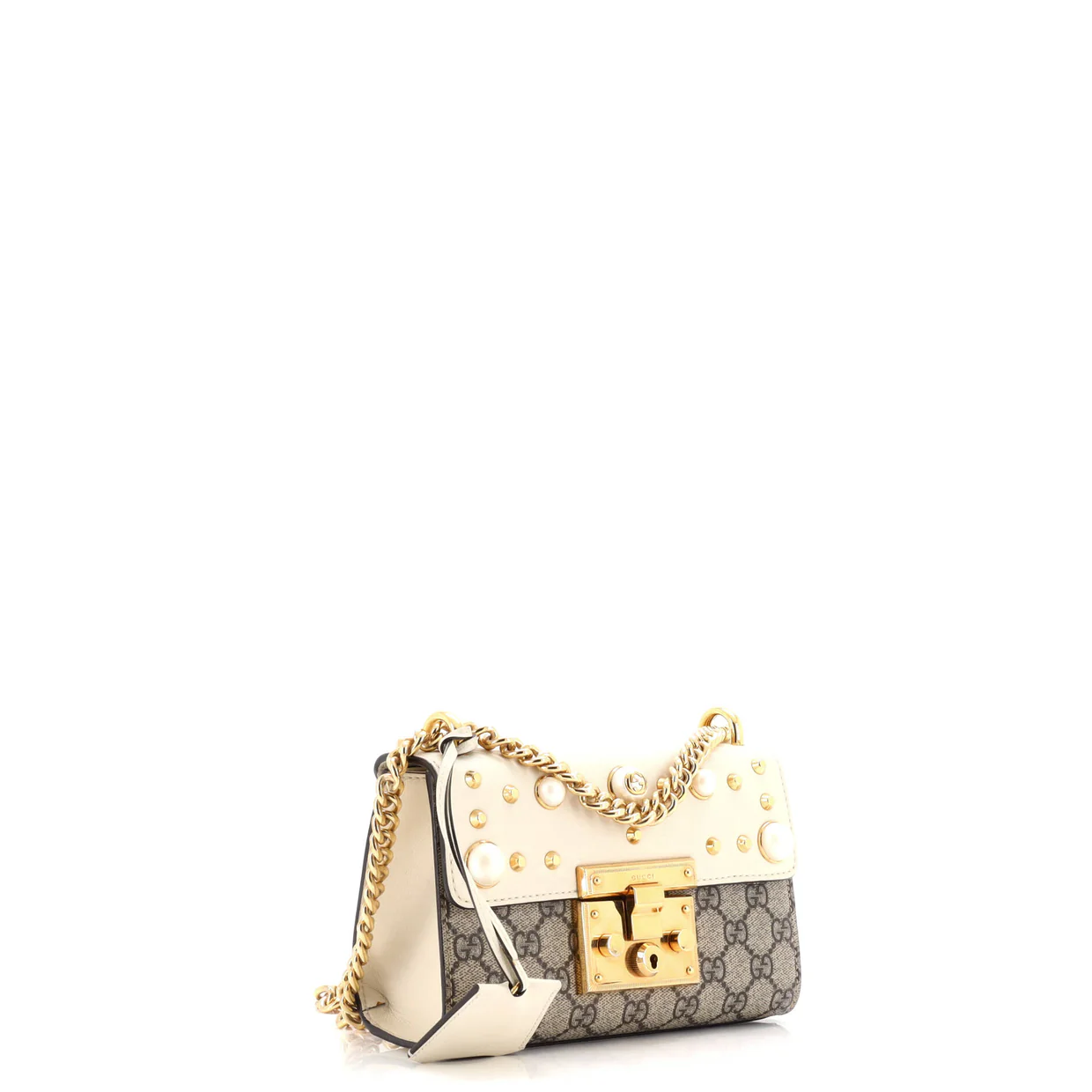 Pearly Padlock Shoulder Bag GG Coated Canvas with Studded Leather Small - Deep Luxury