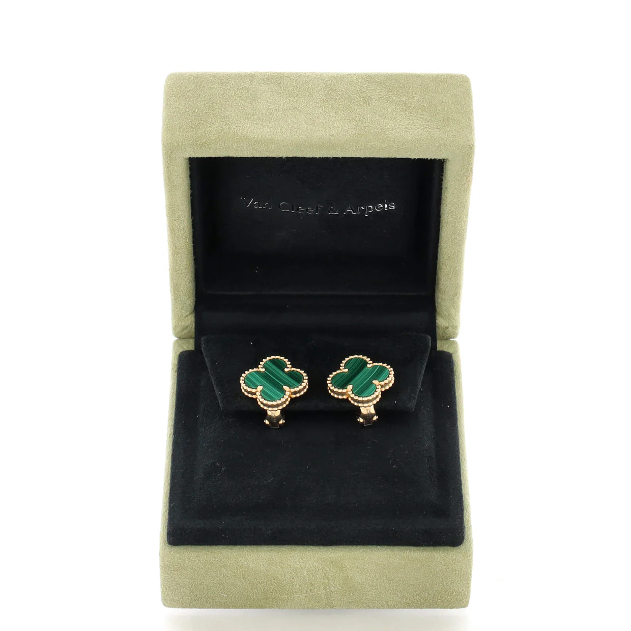 Vintage Alhambra Earrings 18K Yellow Gold and Malachite - Deep Luxury